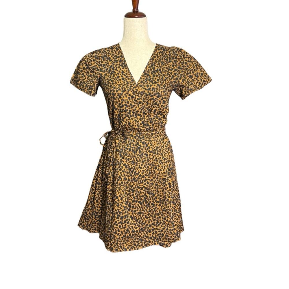 Madewell Tan and Black Leopard-Print Wrap Mini Dress Size XS-M 1263
